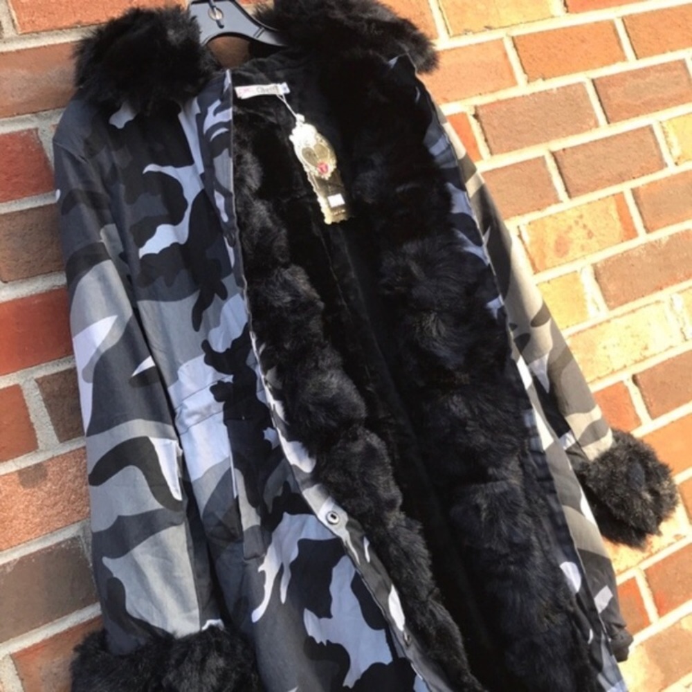 Faux Fur Hooded Camo Utility Jacket Winter Coat - Picture 4 of 4